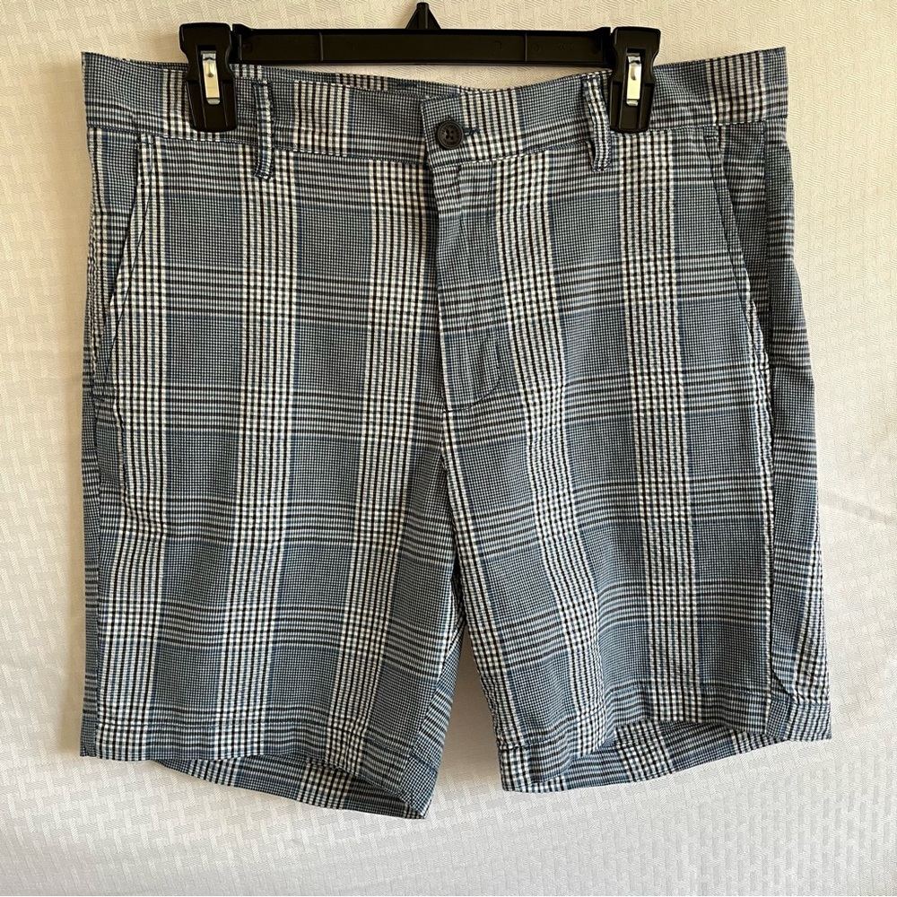 Ben Sherman Gray and White Plaid Flat Front Men's Shorts